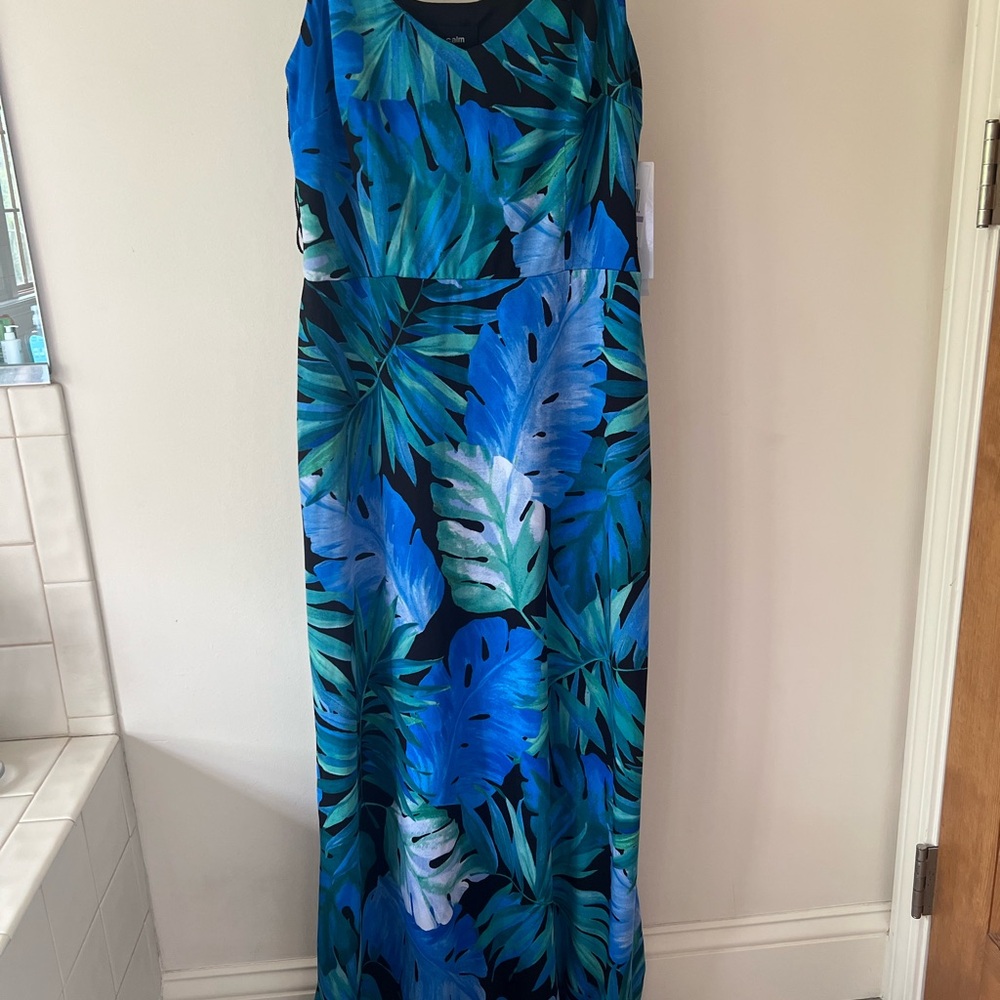 Blue and Green Pleated Maxi Sundress